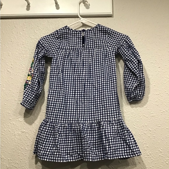 Mini Boden Girls 5-6Y Blue Gingham Embroidered Floral Long Sleeve Dress Ruffle - Picture 5 of 5